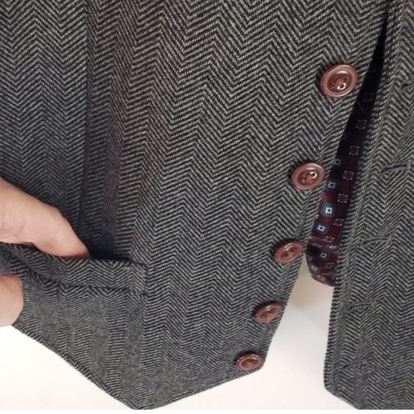 TOMMY HILFIGER HERRINGBONE NOTCHED WOOL BLEND VEST SIZE SMALL - Picture 8 of 16
